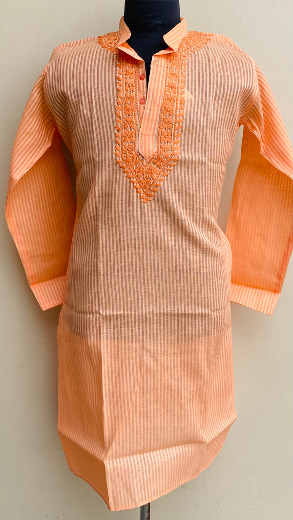 Lucknowi Chikankari Men’s Kurta Orange Cotton