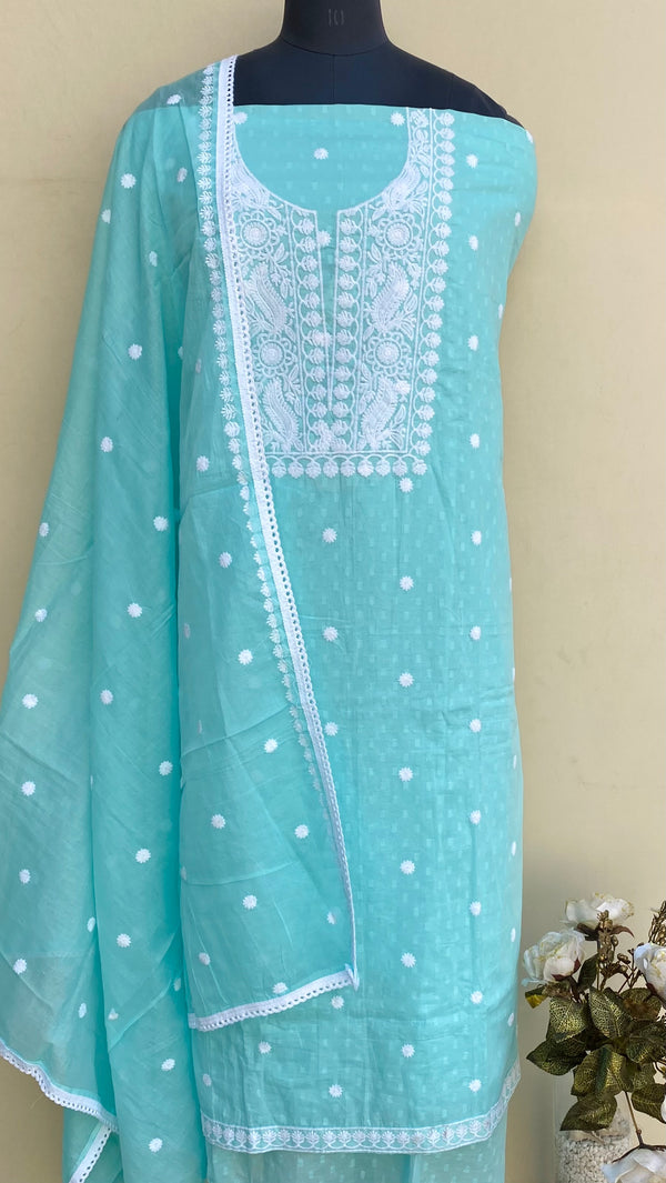 Designer Embroidered Suit Length 3 Piece Sea Green Cotton