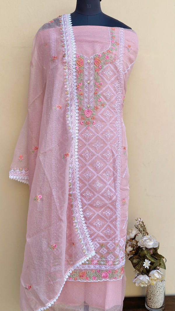 Designer Embroidered Suit Length 3 Piece Peach Kota