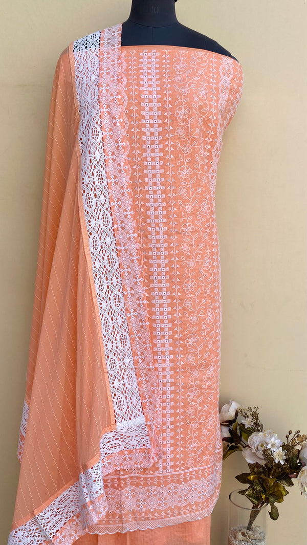 Designer Embroidered Suit Length 3 Piece Peach Cotton