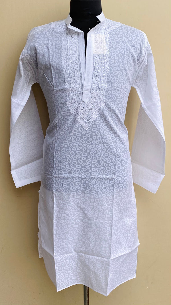 Lucknowi Chikankari Men’s Kurta White Cotton With Jaali Work