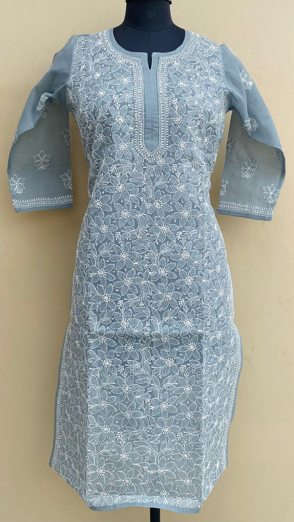 Lucknowi Chikankari Kurti Gray Cotton