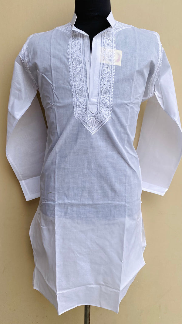 Lucknowi Chikankari Men’s Kurta White Cotton With Jaali Work