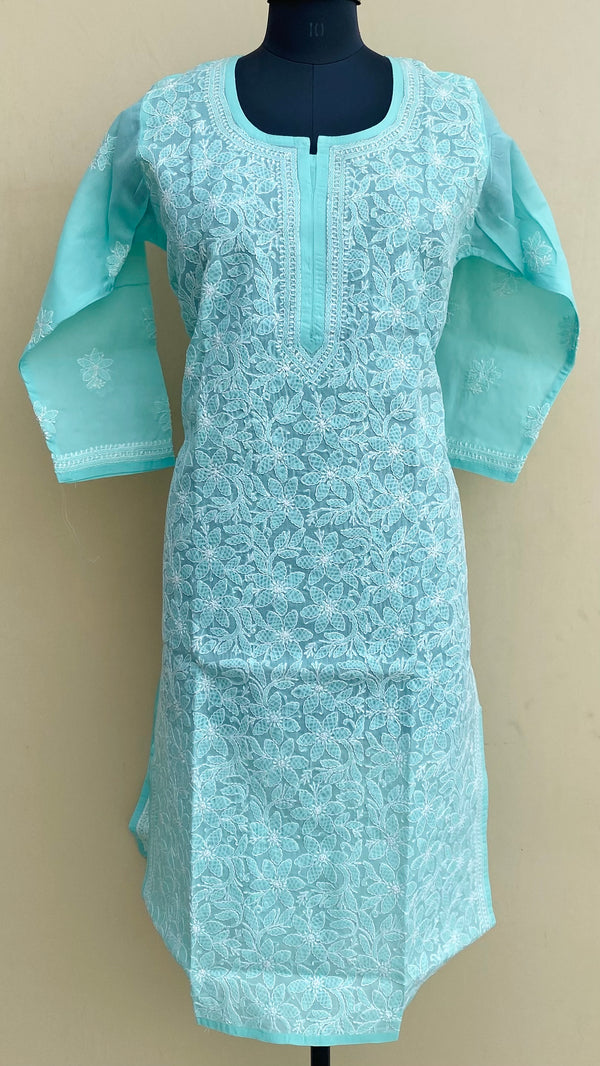 Lucknowi Chikankari Kurti Sea Green Cotton