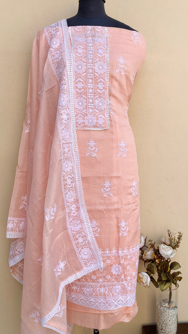 Designer Embroidered Suit Length 3 Piece Peach Kota