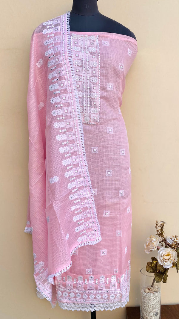 Designer Embroidered Suit Length 3 Piece Pink Kota