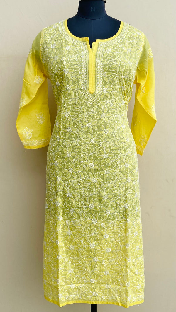 Lucknowi Chikankari Kurti Yellow Cotton