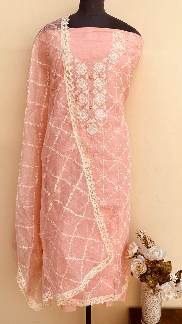 Designer Embroidered Suit Length 3 Piece Peach Kota