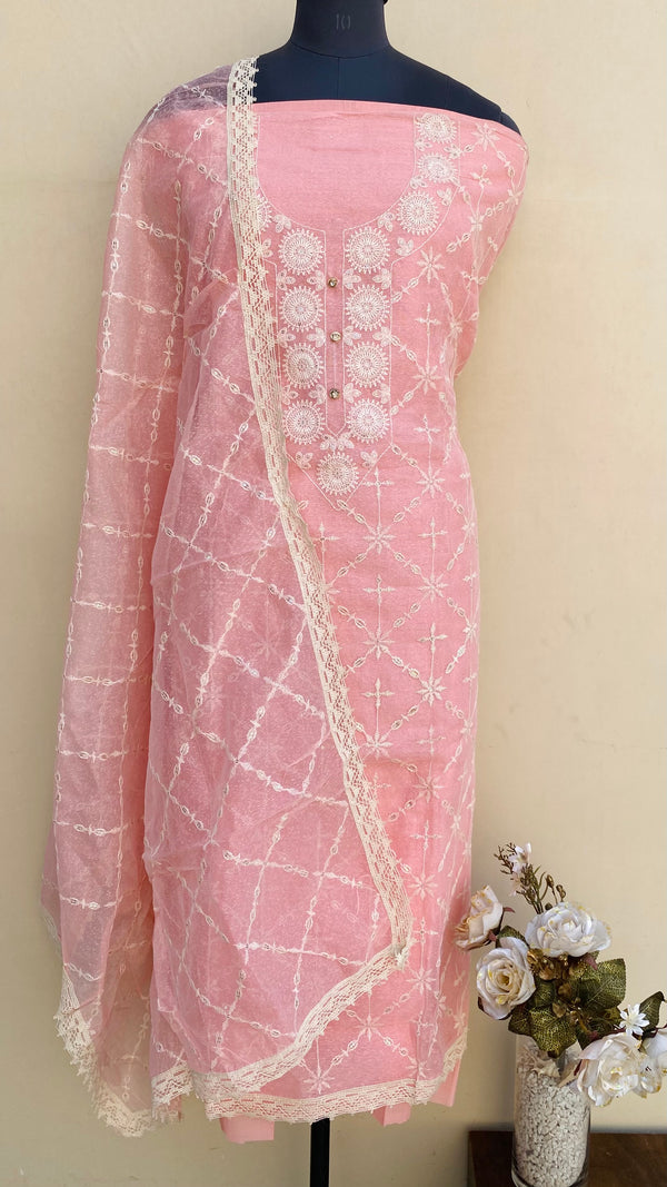 Designer Embroidered Suit Length 3 Piece Pink Kota With Sequence Work