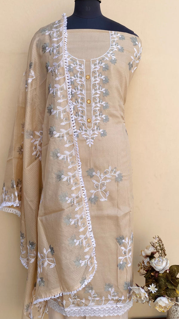 Designer Embroidered Suit Length 3 Piece Beige Kota