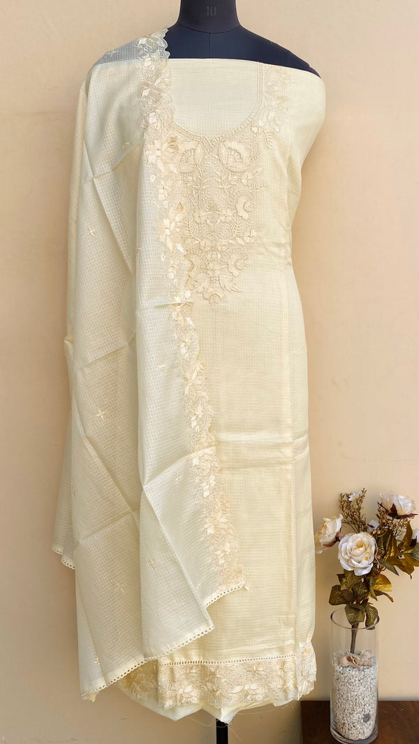 Designer Embroidered Suit Length 3 Piece Cream