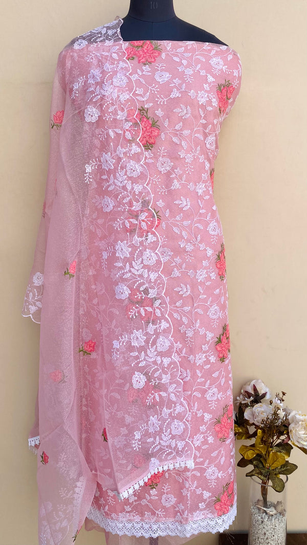 Designer Embroidered Suit Length 3 Piece Pink Kota