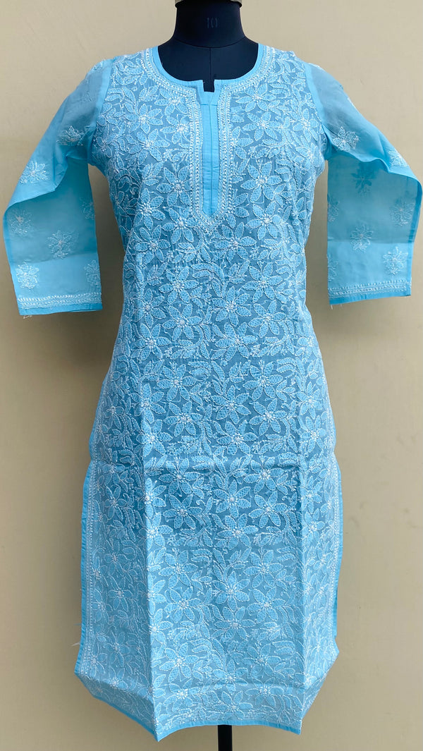 Lucknowi Chikankari Kurti Blue Cotton