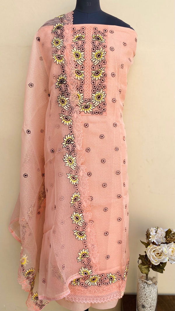 Designer Embroidered Suit Length 3 Piece Peach Kota