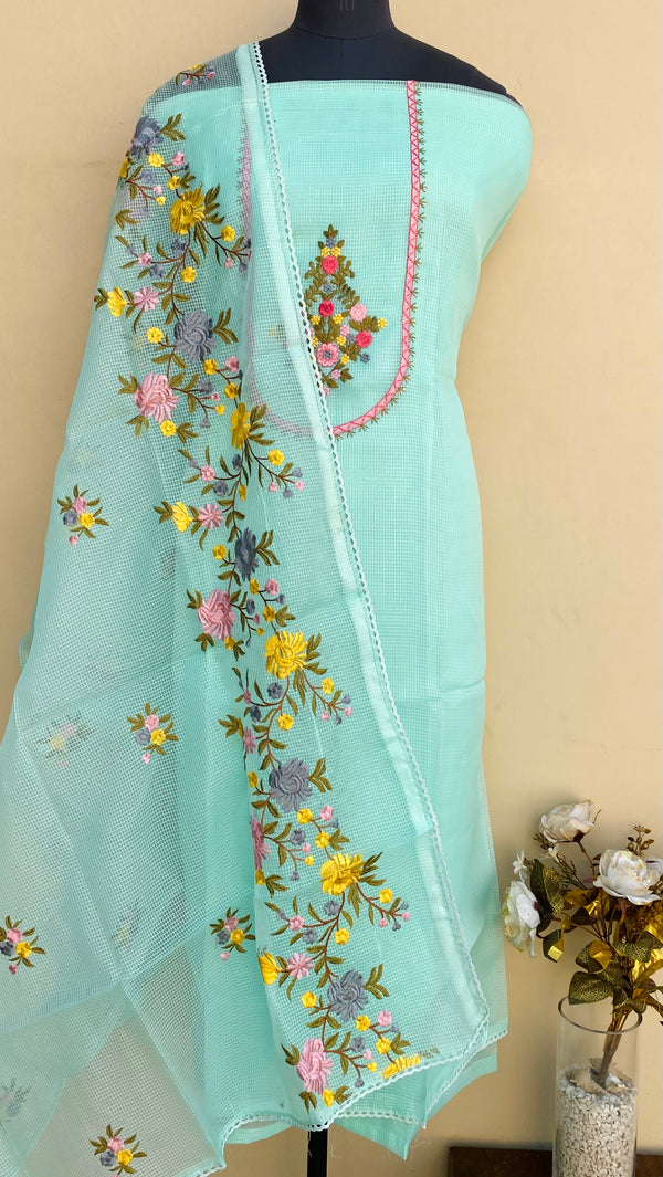 Designer Embroidered Suit Length 3 Piece Sea Green Kota