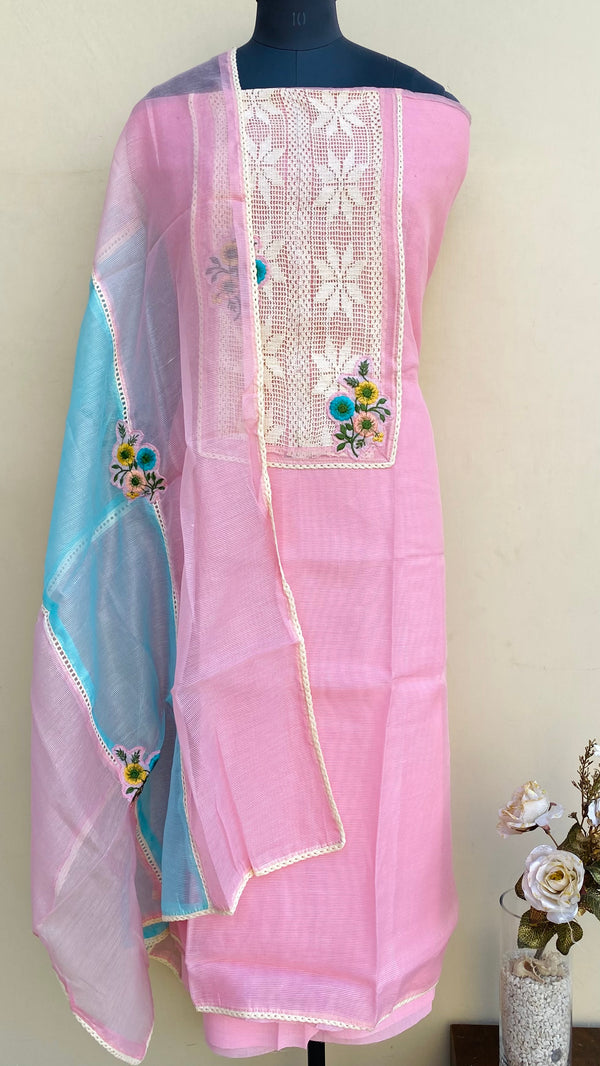 Designer Embroidered Suit Length 3 Piece Pink Kota