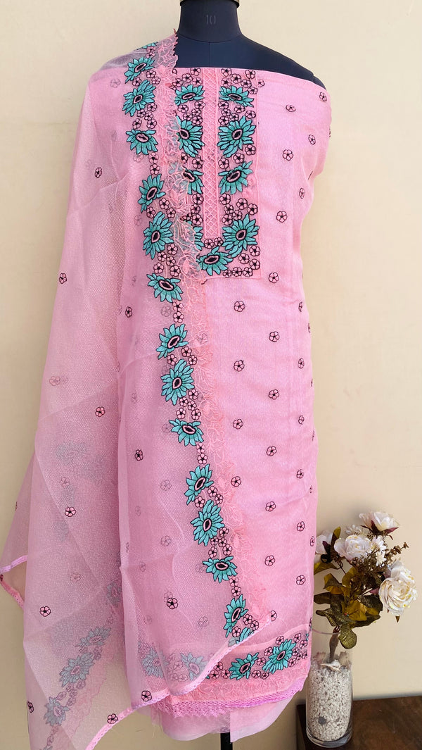 Designer Embroidered Suit Length 3 Piece Pink Kota