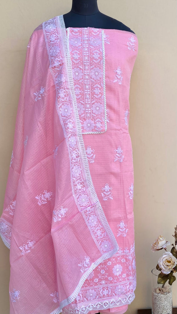 Designer Embroidered Suit Length 3 Piece Pink Kota