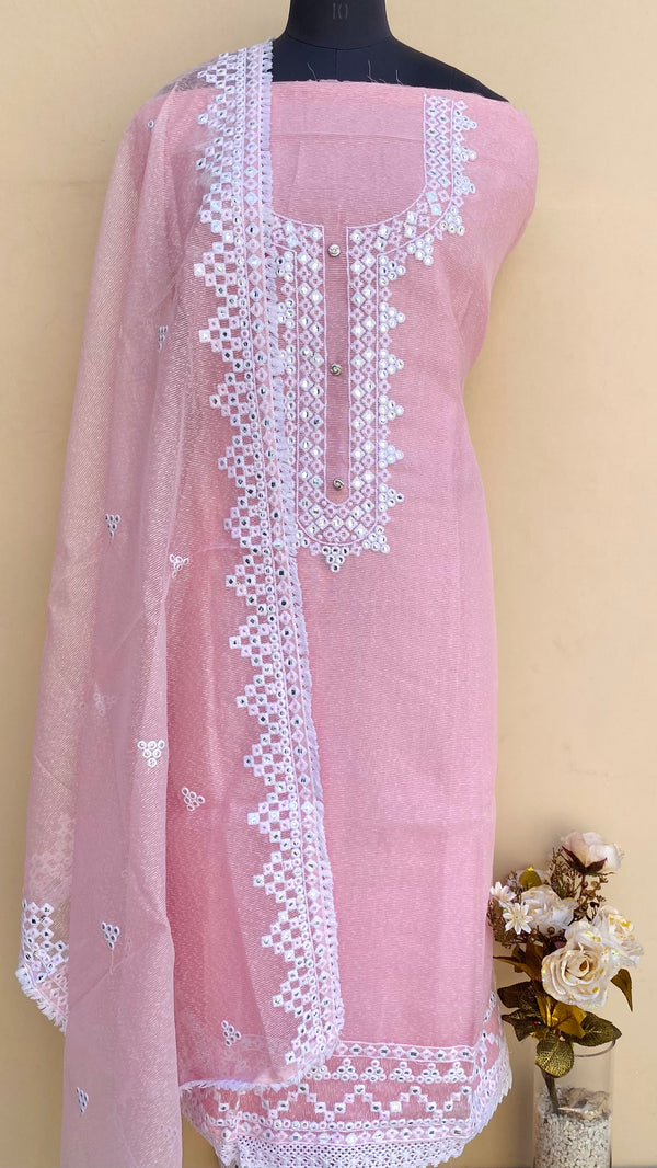 Designer Embroidered Suit Length 3 Piece Pink Kota