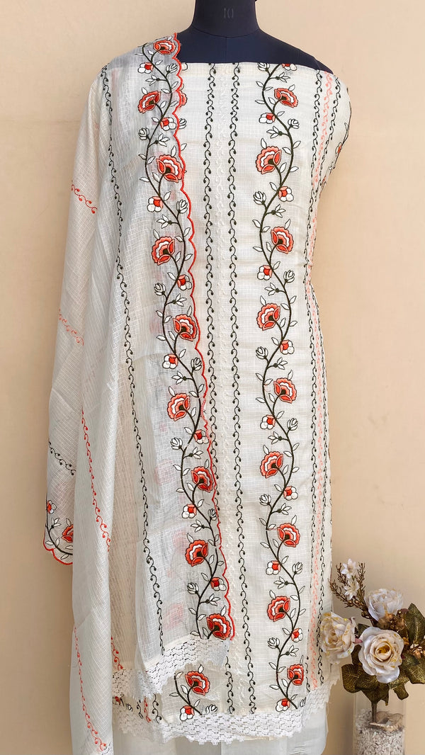 Designer Embroidered Suit Length 3 Piece Off White Kota