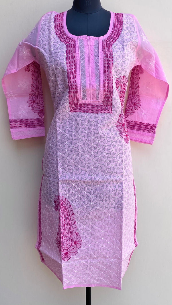 Lucknowi Chikankari Kurti Pink Cotton