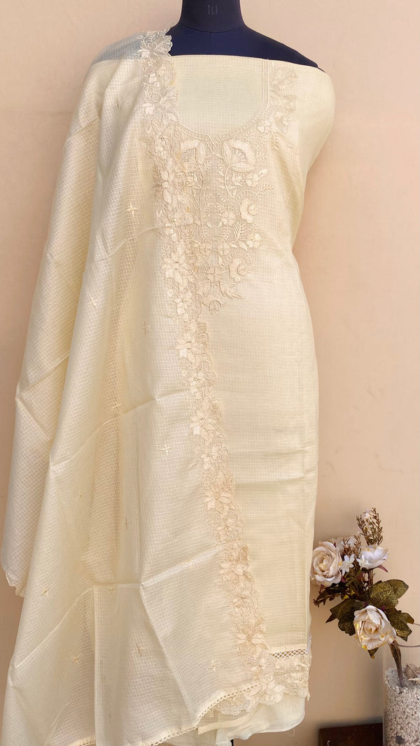 Designer Embroidered Suit Length 3 Piece Cream Kota