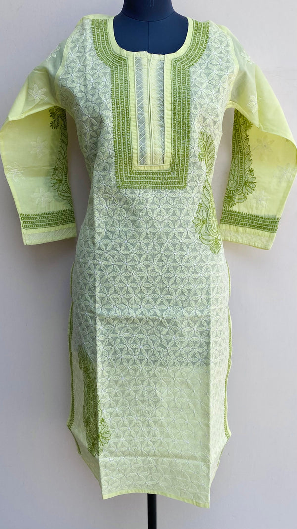 Lucknowi Chikankari Kurti Lemon Yellow Cotton
