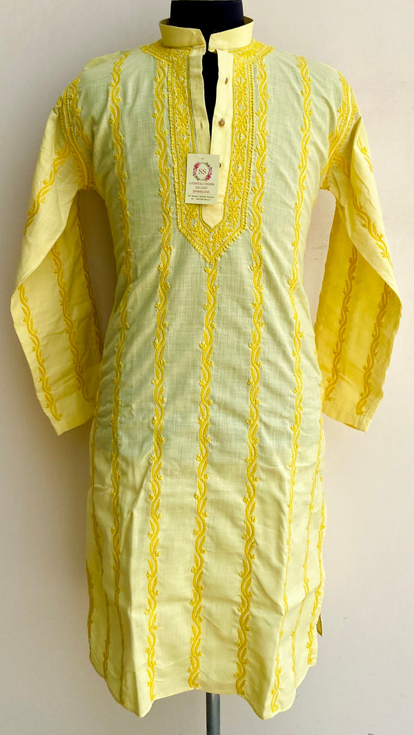 Lucknowi Chikankari Men’s Kurta Yellow Cotton