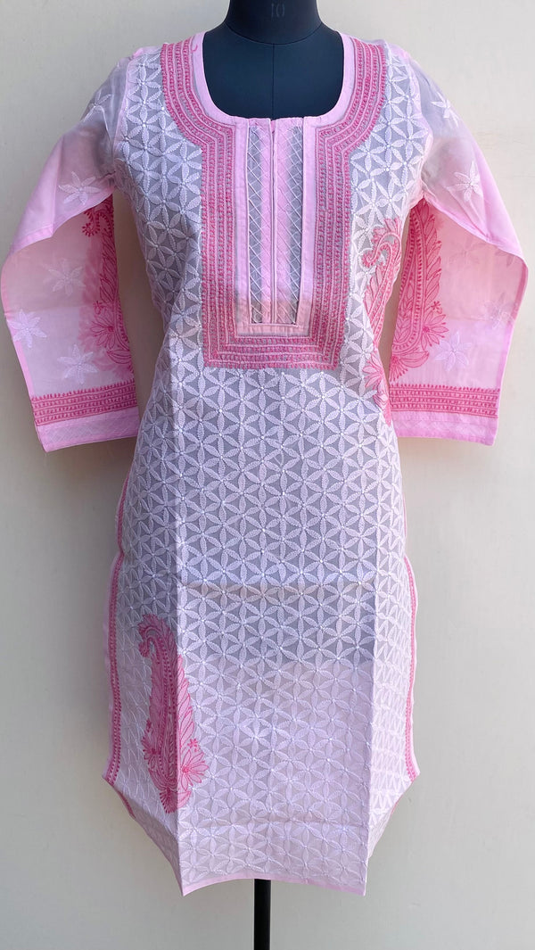 Lucknowi Chikankari Kurti Pink Cotton
