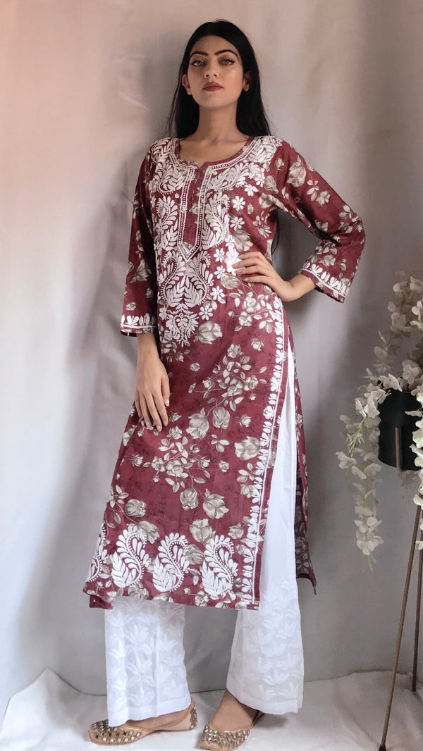 Lucknowi Chikankari Printed Kurti Mulmul Cotton