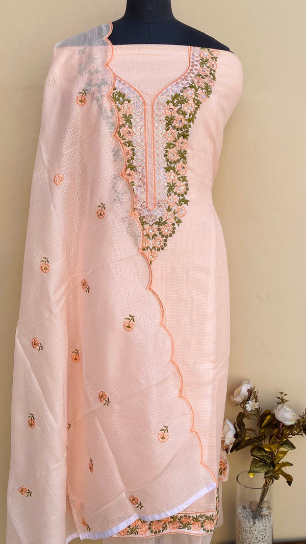 Designer Embroidered Suit Length 3 Piece Peach With Sequence Work