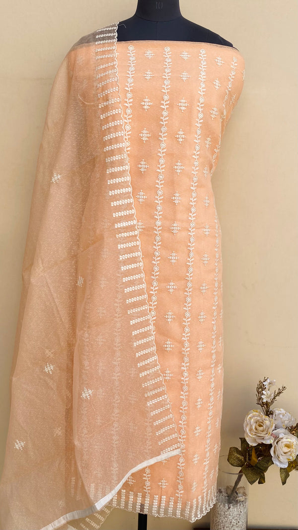 Designer Embroidered Suit Length 3 Piece Peach Kota