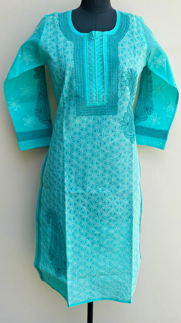 Lucknowi Chikankari Kurti Sea Green Cotton