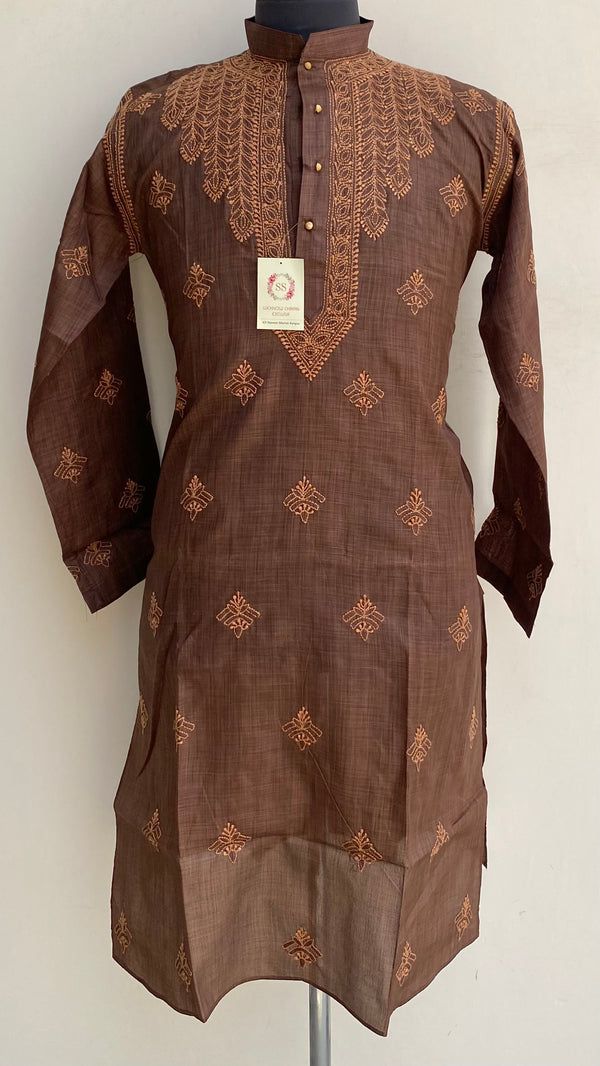 Lucknowi Chikankari Men’s Kurta Brown Cotton
