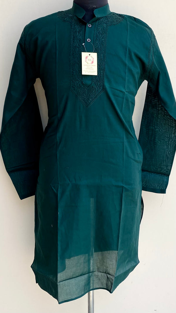 Lucknowi Chikankari Men’s Kurta Green Cotton