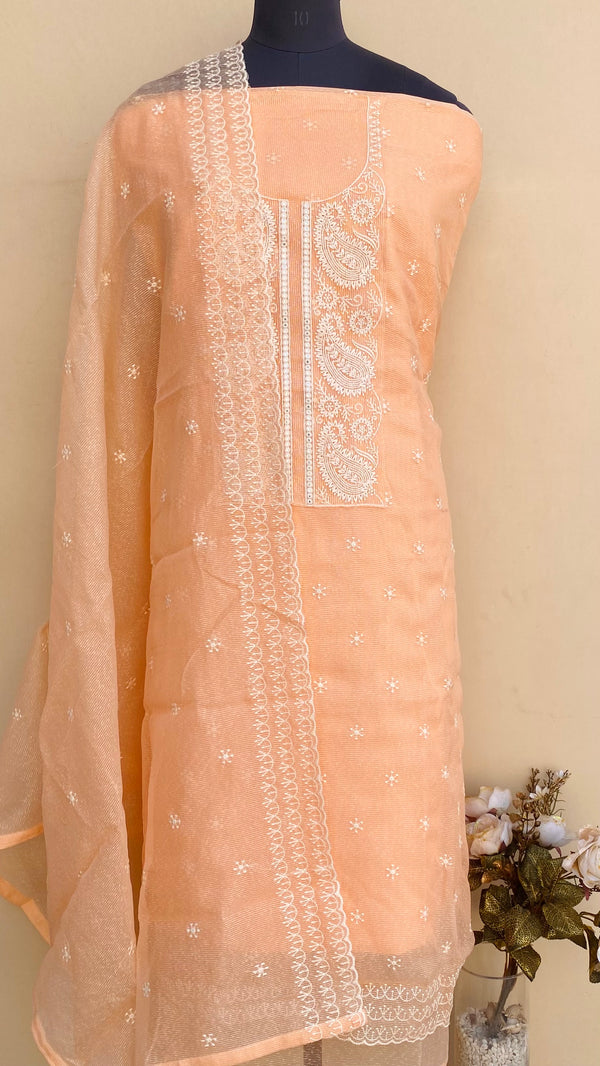 Designer Embroidered Suit Length 3 Piece Peach Kota