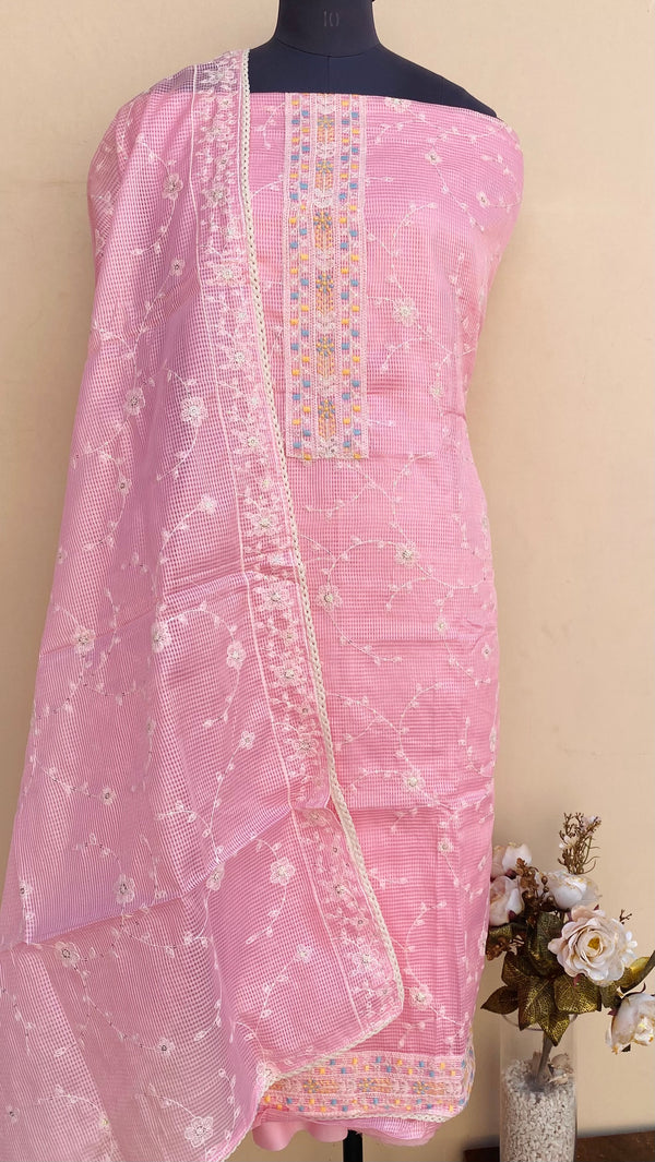 Designer Embroidered Suit Length 3 Piece  Pink Kota With Sequence Work