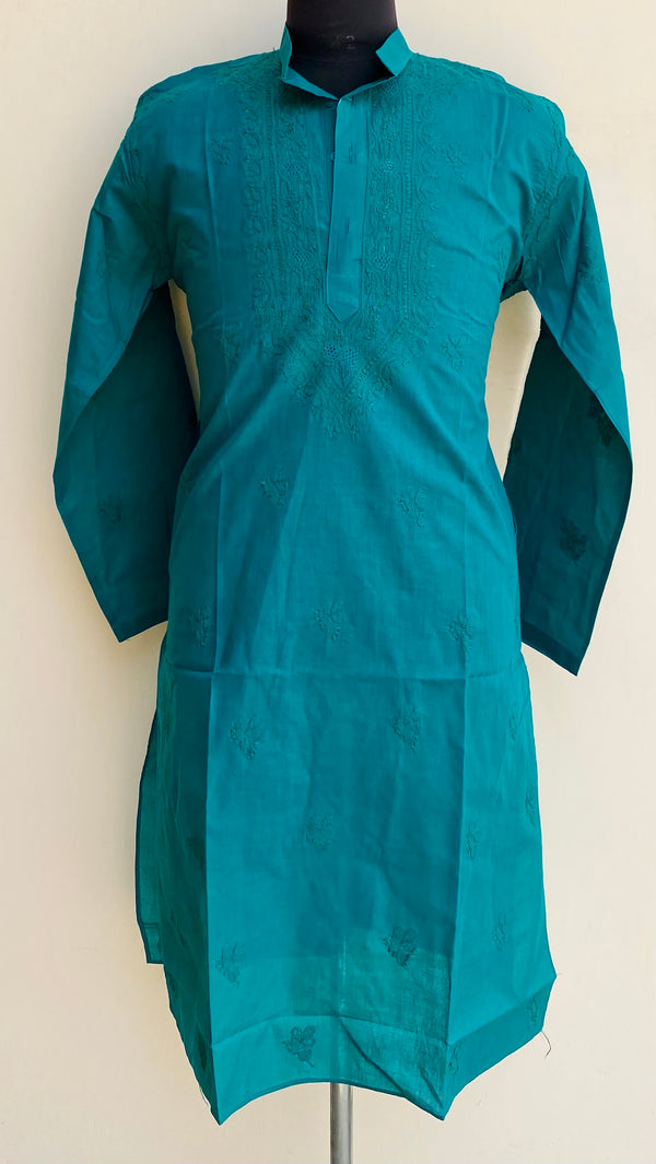 Lucknowi Chikankari Men’s Kurta Sea Green Cotton With Jaali Work