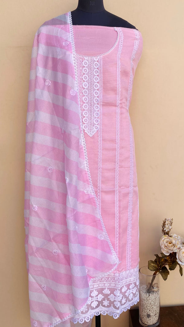 Designer Embroidered Suit Length 3 Piece Pink Kota With Sequence Work