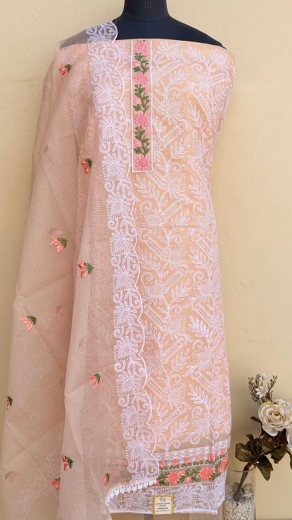 Designer Embroidered Suit Length 3 Piece Peach Kota