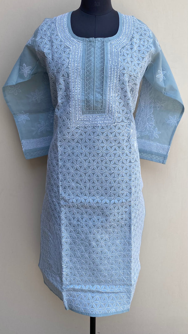 Lucknowi Chikankari Kurti Gray Cotton
