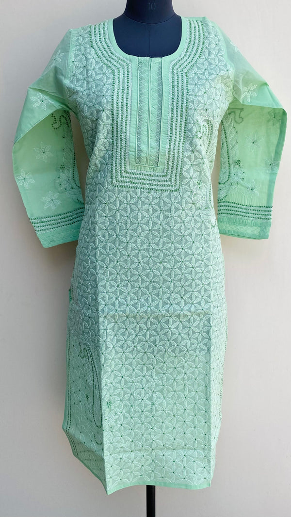Lucknowi Chikankari Kurti Teal Green Cotton