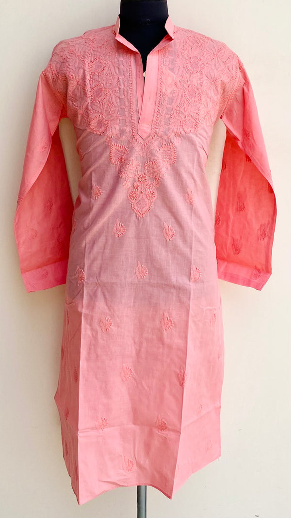 Lucknowi Chikankari Men’s Kurta Pink Cotton With Jaali Work