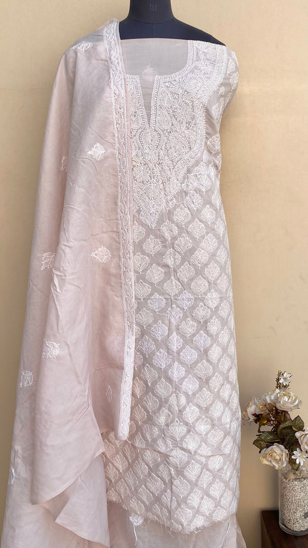 Lucknowi Chikankari Suit Length 3 Piece Skin Colour Cotton With Embroidered Cotton Dupatta