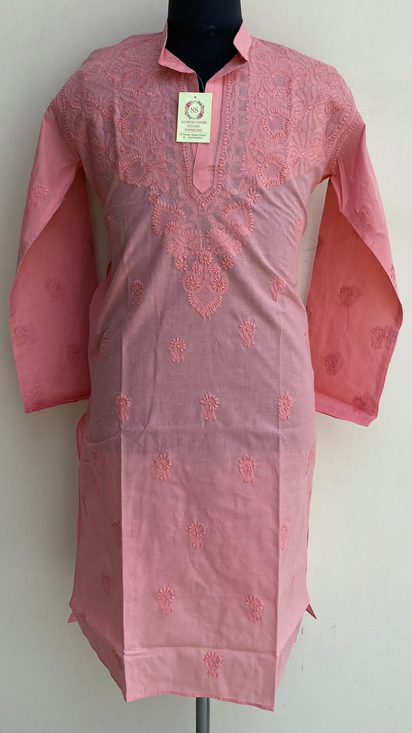 Lucknowi Chikankari Men’s Kurta Pink Cotton With Jaali Work