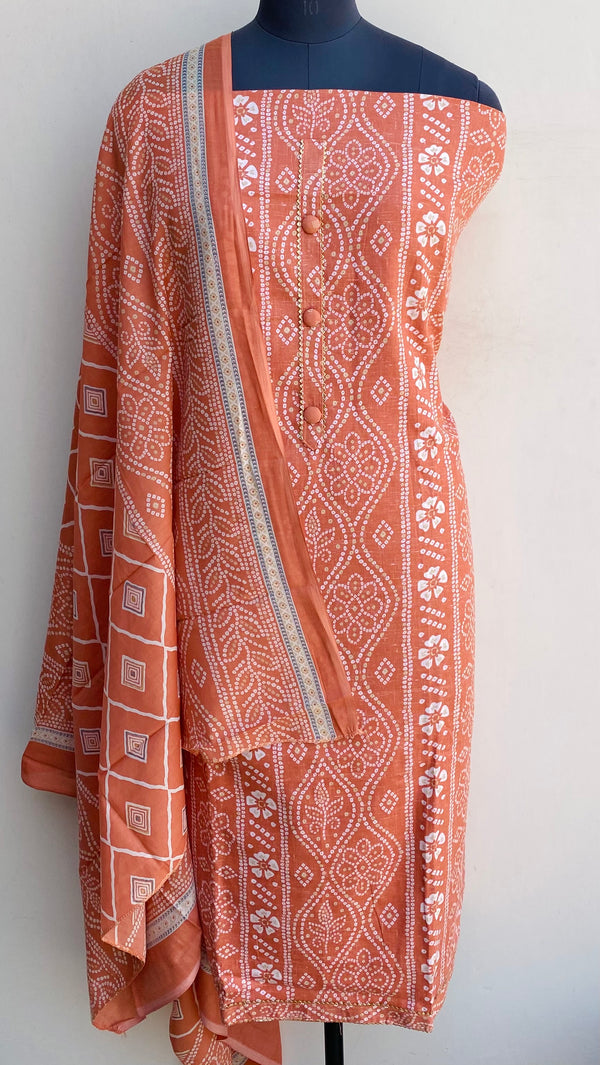 Designer Embroidered Suit Length 3 Piece Peach Mal Cotton