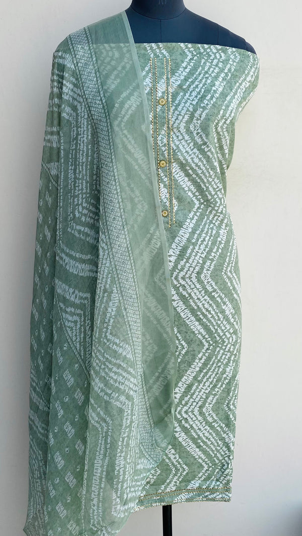 Designer Embroidered Suit Length 3 Piece Green Muslin Cotton