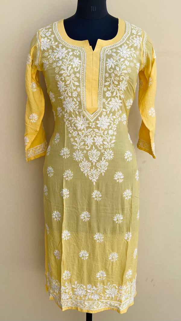 Lucknowi Chikankari Kurti Yellow Modal Cotton