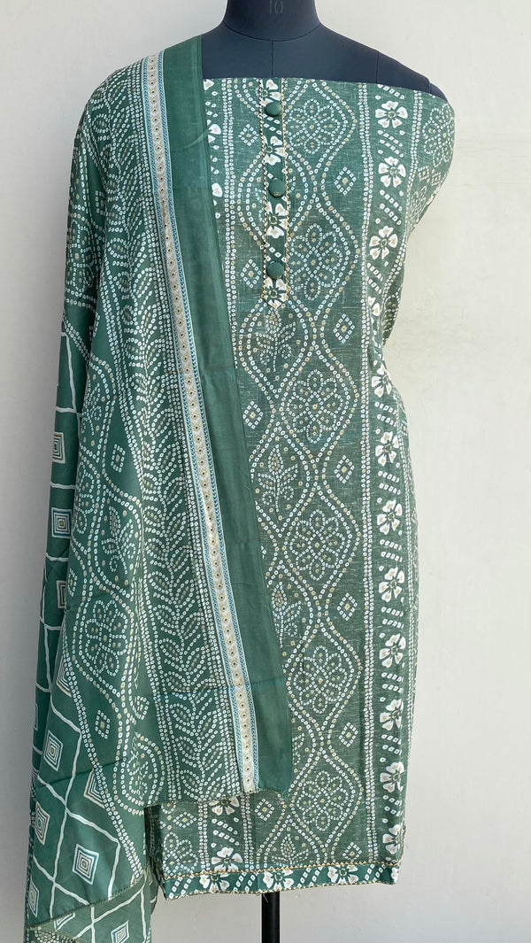 Designer Embroidered Suit Length 3 Piece Green Mal Cotton