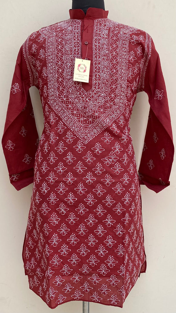 Lucknowi Chikankari Men’s Kurta Maroon Cotton